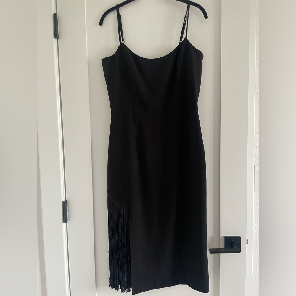 Black Rory Midi Dress with Fringe